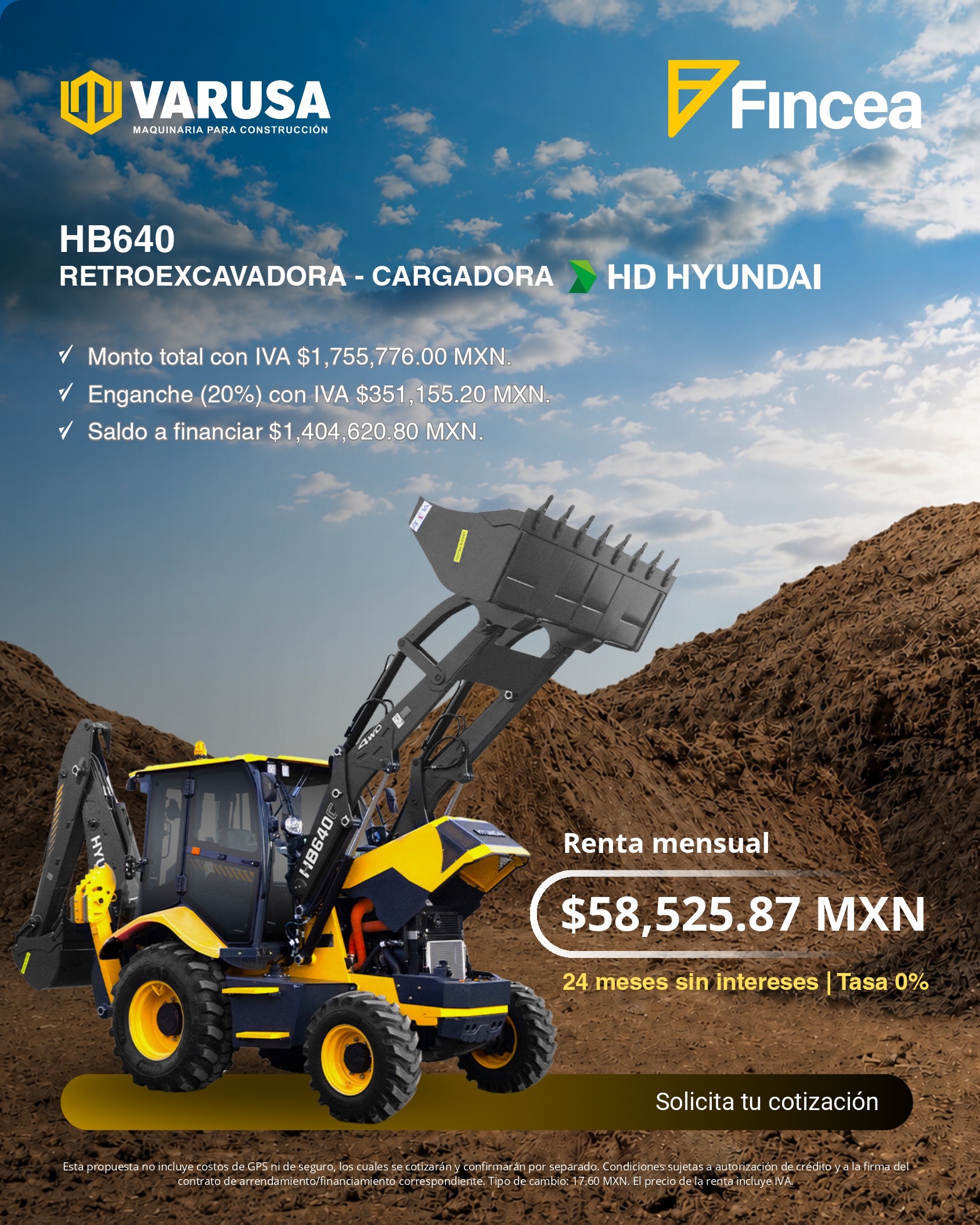 Promoción de retroexcavadora cargadora Hyundai HB640